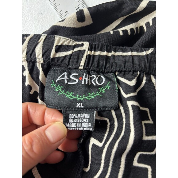 Ashro Skirt Women Black Tribal Midi A-Line Drawstring Rayon Mid Rise XL - Picture 9 of 14